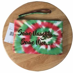 Betsey Johnson Pouch Tie Dye Wristlet Christmas Make Up Bag Naughty or Nice NWT